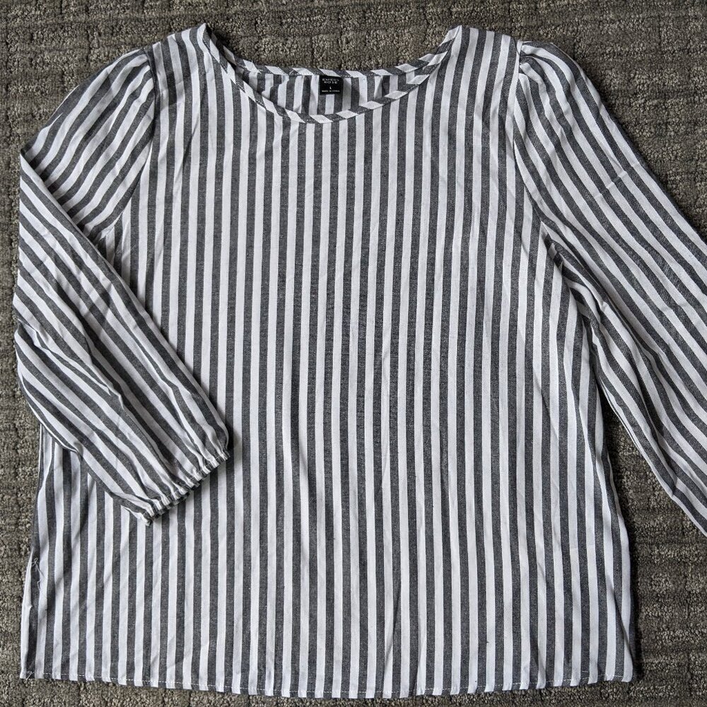 Linen Striped Lantern Sleeve Blouse